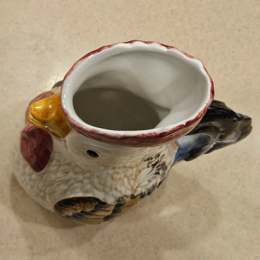 RARE VINTAGE ITALY HANDPAINTED HANDMADE CHICKEN CERAMIC JUG PITCHER VASE